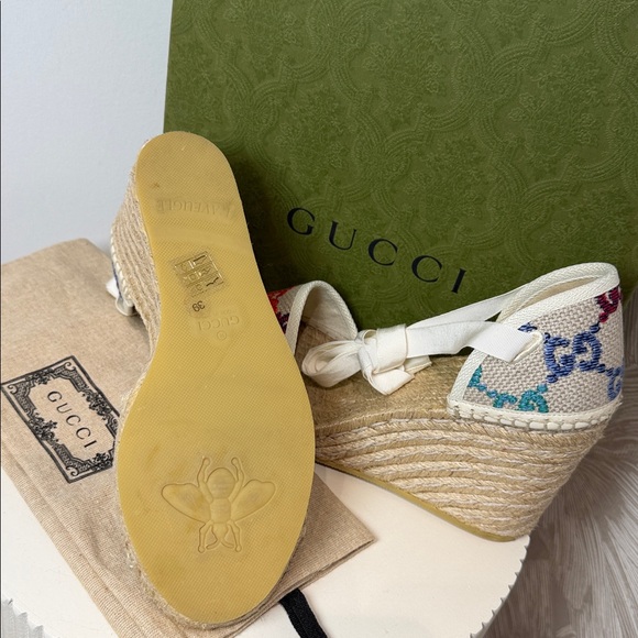 Gucci GG Multicolor Canvas Espadrille Wedge Sandals 39 - Picture 5 of 5